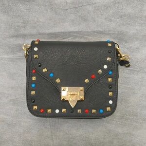 Studded Black Leather Crossbody Bag